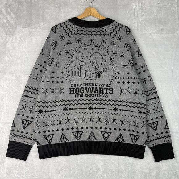 Torrid Harry Potter I'd Rather Stay At Hogwarts Fair Isle Bomber Sweater Size 1 - Picture 2 of 9